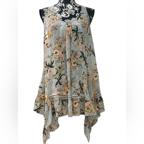 MAEVE by ANTHROPOLOGIE Floral Sheer Ruffle Asymmetrical top - Picture 1 of 12